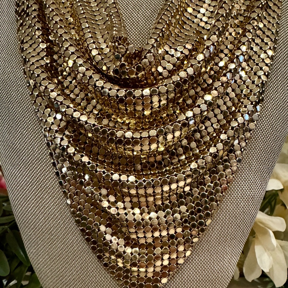 Amazing Vintage Whiting & Davis Co. Gold Mesh Scarf Collar Necklace/ Statement - Picture 5 of 14